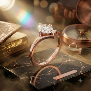 Bague de fiançailles de luxe en diamant en forme de poire avec bande en forme de V en or rose, fabricant de bijoux fins sur mesure - Product Image 1