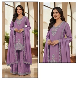Traje pakistaní de fiesta tradicional para mujer, de chinon pesado y puro, con 2 parches bordados, dupatta pesada de secado rápido. - Product Image 6