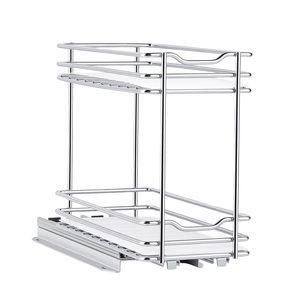 Organisateur d'armoire à 2 niveaux, étagère à épices coulissante, panier coulissant en métal robuste pour les assaisonnements de cuisine - Product Image 1