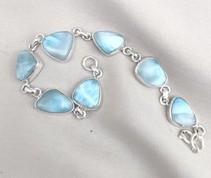 925 Sterling <b>Silver</b> Larimar <b>Bracelet</b> Trillion Shape Bezel Link Natural Blue Gemstone <b>Bracelet</b> Handmade Jewelry Wholesale Jewelry - Product Image 5