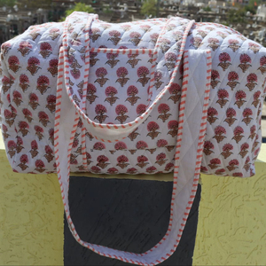 Luxury Block Printed Cotton Duffel <b>Bag</b> for Women Hand Luggage Washable <b>Beach</b> Overnight Travel Market Shopping Gift <b>Bag</b> - Product Image 1