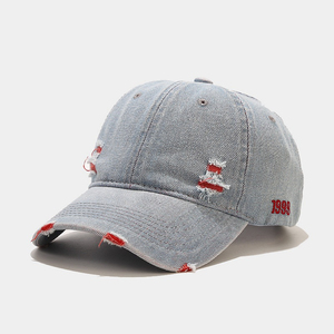 Gorra de Béisbol de Mezclilla Azul Claro, 6 Paneles, Ajustable, Desgastada, Unisex, Estilo Casual, Primavera/Verano - Product Image 4