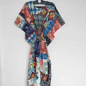 Vestido Kaftan Boho de Algodón Indio Hecho a Mano, Ropa de Playa Cómoda - Product Image 1