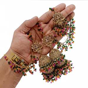 Designer Gold Plated Stainless Steel Luxury Zircon Sahara Jhumki Earrings <b>Set</b> for Wedding & Eid Parties Custom Colors & Logo - Product Image 1