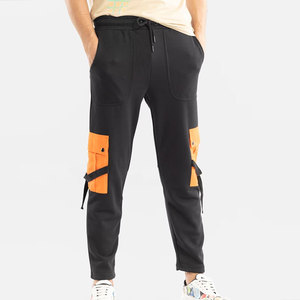 DANISH IMPEX Pantalon de jogging cargo noir pour homme avec poches orange, taille élastique, braguette zippée, décontracté, respirant, tricoté, pour l'automne - Product Image 1