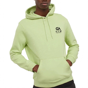 Sweat à capuche unisexe GYM Active pour homme, en maille 340 GSM, vert clair, avec motif lettres, cordon de serrage, logo frontal, coupe classique, 100% coton - Product Image 1