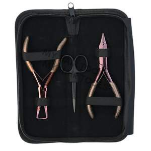 Kit d'outils miniatures pour extensions de cheveux en or rose avec pince à sertir Microlink de 5 pouces, outil de retrait de perles, double ressort et mini-ciseaux noirs - Product Image 1