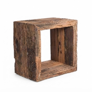<b>Rustic</b> Reclaimed Wood Open Cube Side <b>Table</b> Weathered <b>Wooden</b> Block End <b>Table</b> Natural Timber Bedside Nightstand Accent Furniture - Product Image 1