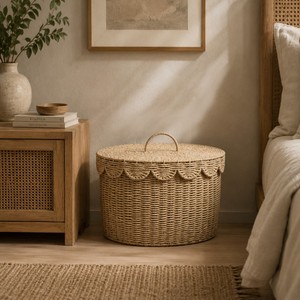 Cesta rústica de cuerda de papel festoneada para organizar la ropa, cesta tejida multifuncional para artículos del hogar, hecha en Vietnam - Product Image 6