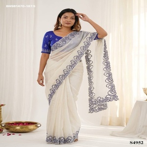 Best Quality Crunchy Silk with Thread-Embroidered Paisley Design & Cut-Border <b>Saree</b>-<b>Blouse</b> Collection Manufacturer from Surat - Product Image 1