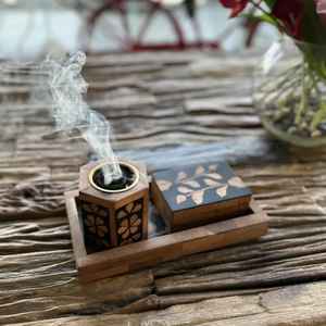 Ensemble de boîtes à encens hexagonales en bois et résine, faites à la main, brûleur d'encens arabe Madkhan, spécial Ramadan et Aïd, Mubkhar tendance - Product Image 1
