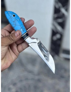 Couteau Skinner à pointe tombante en acier inoxydable fait main, manche turquoise, étui en cuir, longueur totale de 7 pouces, pour le camping - Product Image 1