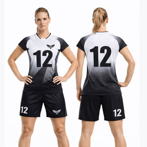 Uniforme de Voleibol Negro Degradado para Mujer al por Mayor, Conjunto Personalizado de Camiseta de Manga Corta y Pantalones Cortos con Número Personalizado, Ropa Deportiva - Product Image 1