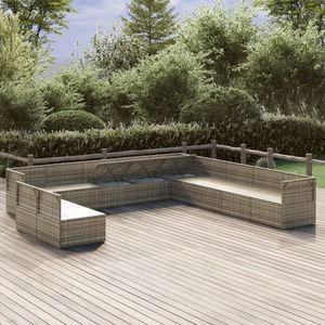 Set salotto da 11 pezzi in Poly Rattan grigio con cuscini per il tempo libero in giardino - Product Image 3