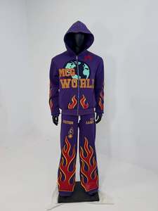 **Custom Graphic Flame Tracksuit Set Full Zip Hoodie & Wide Leg Sweatpants Premium Fleece Embroidered Streetwear Sweatsuits Set - Product Image 1