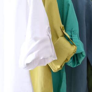 Chemise décontractée pour homme en lin et coton satiné tricoté respirant, anti-plis, à col rabattu, manches longues, boutonnage simple, couleur unie, idéale pour l'été - Product Image 4