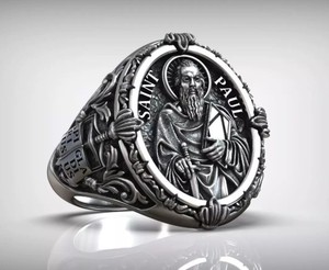 Bague religieuse gothique Saint-Paul en argent sterling 925 oxydé noir - Product Image 1