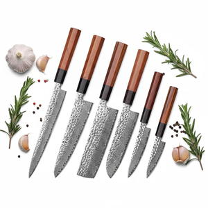 Damascus Steel <b>Knife</b> <b>Set</b> 6Piece Wood Handle Handmade <b>Sharp</b> Chef <b>Knives</b> Japanese Style Damascus Steel Straight Edge Ambidextrous - Product Image 1