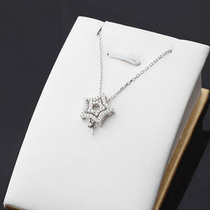 Collier pendentif double pentagramme en argent S925, chaîne de clavicule, accessoires de bricolage, composants de bijoux vides pour femmes, perles - Product Image 1