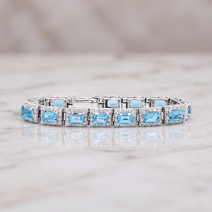 Manufacturer's Fine 925 Solid Sterling Silver Blue Topaz Link Chain Tennis <b>Bracelet</b> for Weddings Party Indian Wholesale Gifts - Product Image 6