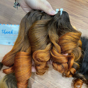 Cheveux naturels bouclés rebondissants en trame, double épaisseur, couleur bordeaux naturel, pour professionnels - Product Image 1
