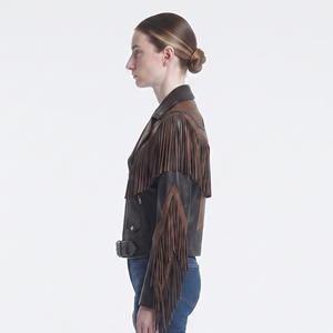 <b>Women's</b> Premium <b>Leather</b> Fringe <b>Jacket</b> with Zipper Closure Turn-Down Collar Breathable & Customizable - Product Image 3