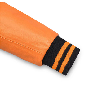 Mens Black and Orange Varsity Jacket Classic Baseball Style Coat with Contrast Sleeves Casual <b>Warm</b> Outerwear for Everyday Wear - Product Image 4