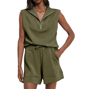 Ensemble décontracté deux pièces pour femme : débardeur en maille et short ample tricoté avec fermeture éclair – Collection Printemps-Été - Product Image 1