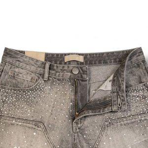 Shorts en jean personnalisés pour hommes, avec strass, style streetwear décontracté, en coton respirant, coupe slim, pour l'été – Vente en gros - Product Image 5