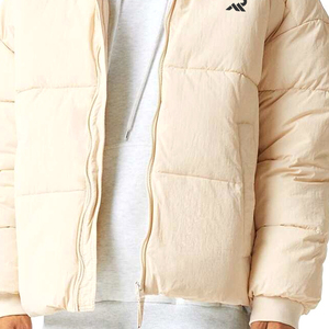 Men's Beige Puffer Jacket Stand Collar Zipper Windproof Casual Winter Coat Regular Fit Polyester Filling - Product Image 5