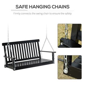 Sedia a dondolo a uovo da esterno per 2 persone, sedia a dondolo sospesa da giardino con catene a doghe, in PE nero resistente, capacità di carico 200 kg - Product Image 4