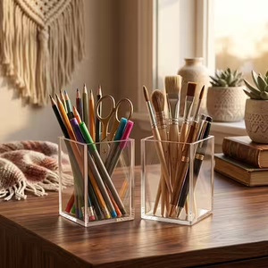 Porte-stylos en acrylique transparent de style moderne, conteneur de rangement pour pinceaux de maquillage, boîte de rangement pour la maison, la chambre, le bureau - Product Image 1