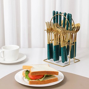 Ensemble de couverts en acier inoxydable, couteau, fourchette, cuillère, ensemble de couverts avec manche en plastique et céramique, pour fête, dîner, vaisselle de table - Product Image 4