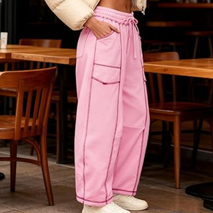 Women Wholesale Cargo Sweatpants Wide Leg Pants High Waist <b>Drawstring</b> Casual Loose Fit Streetwear - Product Image 5