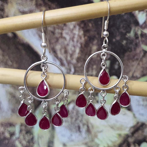 Pendientes colgantes de lágrima de Plata de Ley 925 hechos a mano, delicado corindón de rubí rosa, joyería de boda de oro, Piercing fino, regalo de oro - Product Image 1