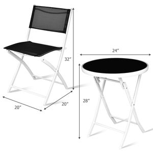 Conjunto de Bistro Plegable de 3 Piezas - Muebles de Patio con Mesa de Vidrio y Sillas - Conjunto Resistente para Exteriores, Balcón, Jardín y Terraza - Product Image 5