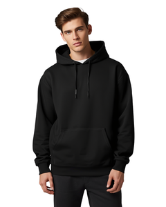 Sweat-shirt à capuche noir oversize pour homme, en molleton épais, style streetwear, à épaules tombantes - Product Image 4