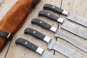 Juego de Cuchillos de Cocina de Acero de Damasco, 5 Piezas, Mango de Resina Negra, Juego de Cuchillos Profesionales para Chef con Bolsa de Cuero Enrollable, Fabricante - Product Image 4