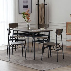 Set Tavolo da Pranzo Rettangolare e Sedie Marrone con Smontaggio e Montaggio, Pannello P2, Compartimento in Ferro, 1 Tavolo 4 Sedie - Product Image 5