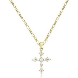 Collana con Ciondolo a Croce Delicata in Oro per Donne, Placcata in Oro 14K, Doppia Croce alla Moda - Product Image 1