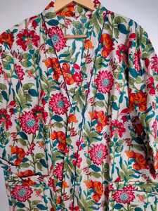 Bata tipo kimono de algodón con estampado floral de pájaros |   Bata de Baño de Lujo de Manga Larga |   Ropa Casual para Mujer - Product Image 4