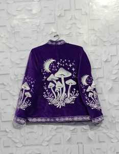 Embroidered Velvet Suzani Bomber <b>Jacket</b>-<b>Quilted</b> Windproof Reversible Breathable Eco-Friendly Wool Lining Winter/Spring - Product Image 1