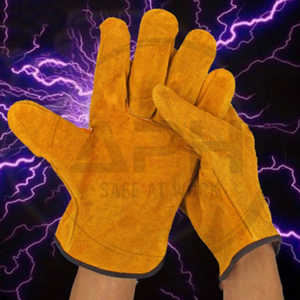 Premium <b>Suede</b> Leather Work <b>Gloves</b> Double Stitched Reinforced Palm Gunn Cut Design Elastic Wrist Durable Construction Industrial - Product Image 5