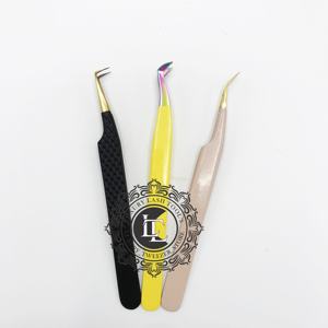 Pince à épiler professionnelle en acier inoxydable doré, faite à la main, pour extensions de cils, avec pointe à prise diamantée, logo personnalisé, revêtement en poudre multiple - Product Image 2