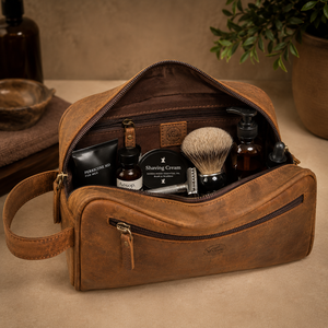 Trousse de Toilette Classique Vintage en Cuir PU pour Hommes – Luxe et Rangement de Voyage, Capacité Moyenne, Résistante à l'Eau - Product Image 6