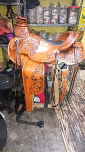 Selle de baril en cuir véritable Selle de course anglaise Western Roping Ranch Wade Saddle For Horse Riding - Product Image 5