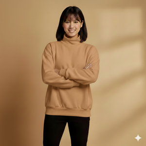 Women's Oversized Mockneck Casual Pullover <b>Top</b> Soft Feel <b>Long</b> <b>Sleeve</b> Fashion Piece for Daily Wear Collection - Product Image 5