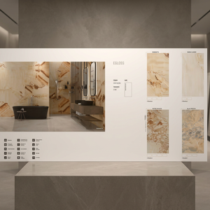 Losas de Cerámica Brillante de Tamaño Jumbo 1200x2400mm, Diseño Damascata Marrón, Losas de Piedra Sinterizada con Efecto de Libro, para Baños de Lujo, Exteriores y Pasillos - Product Image 3