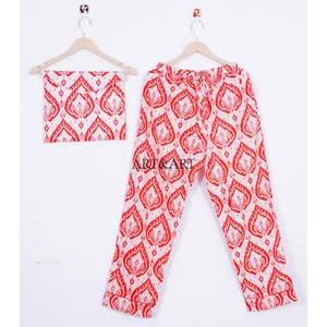 ชุดนอนผ้าฝ้ายลายพิมพ์ลายดอกไม้สไตล์อินเดีย ชุดนอนลายเพสลีย์ ชุดนอนพิมพ์ลายดอกไม้ด้วยมือ ชุดนอนสำหรับผู้หญิง ขายส่ง - Product Image 2