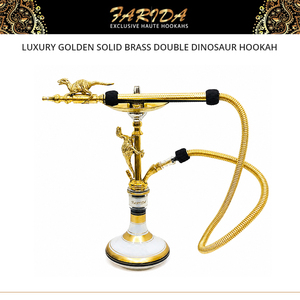 Ensemble de chicha miniature de luxe de haute qualité en laiton massif égyptien doré, finition laquée, sculpté en forme de double dinosaure - Product Image 5